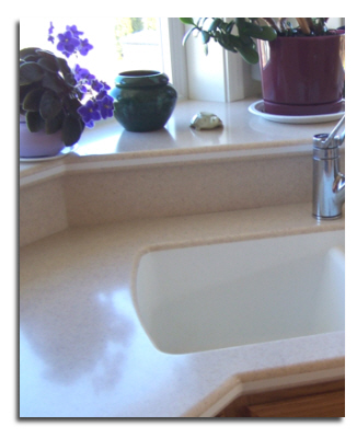 Solid surface dual-color countertops with custom plant ledge